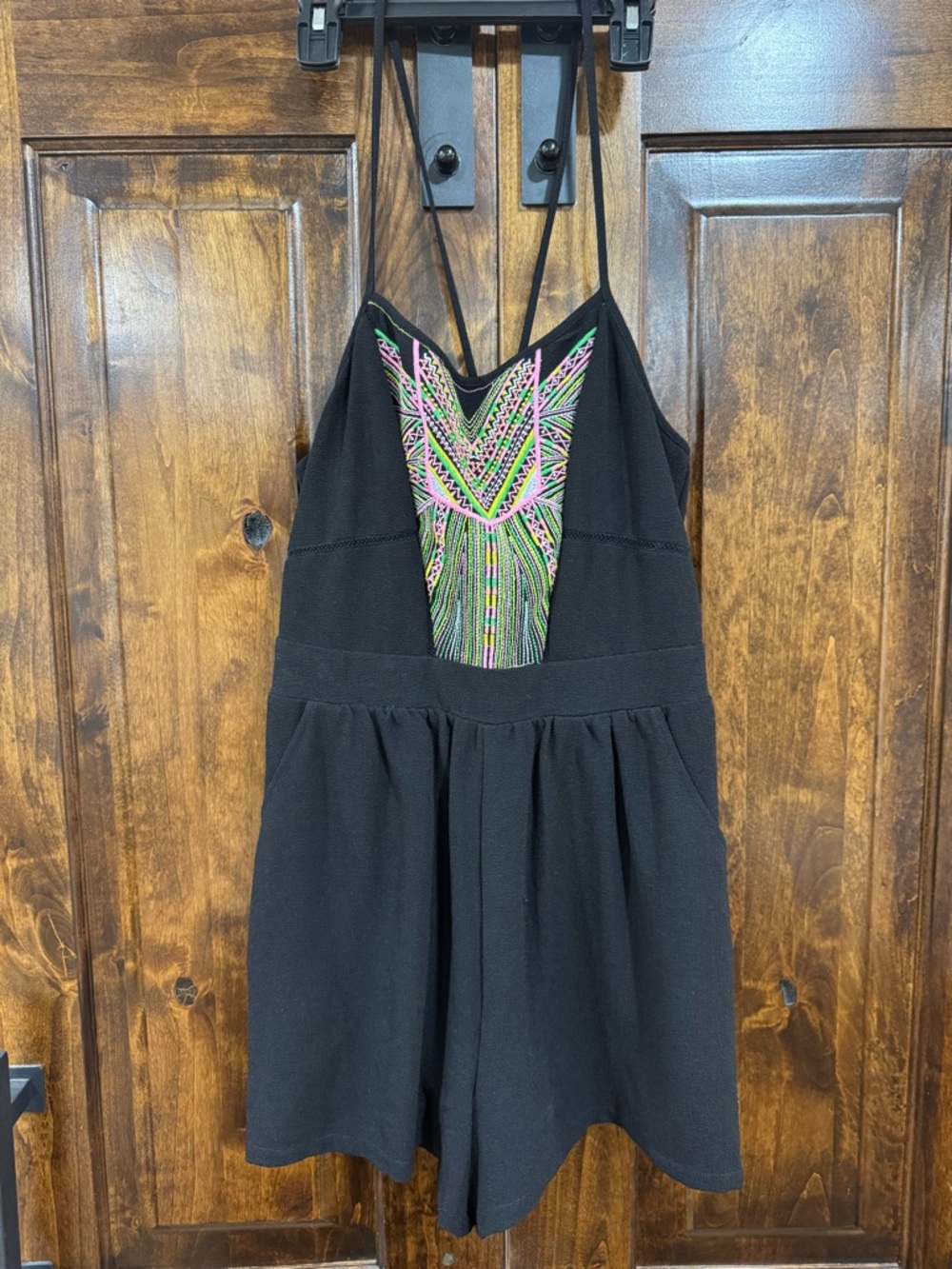 Gianni Bini Black Romper with Neon Embroidered Front
